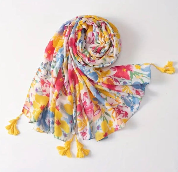 Maryam's Essential Luxury Flower Printed Cotton Tassels Hijab