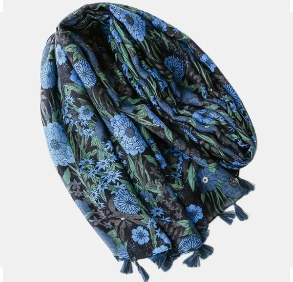 Maryam's Essential Luxury Flower Printed Cotton Tassels Hijab