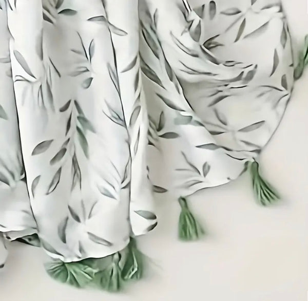 Maryam's Essential Luxury Leaf Printed Polyester Tassels Hijab