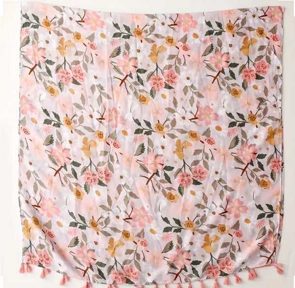 Maryam's Essential Floral Printed Cotton Viscose Tassels Hijab
