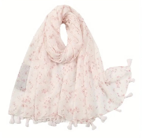 Maryam's Essential Luxury Floral Printed Polyester Tassels Hijab