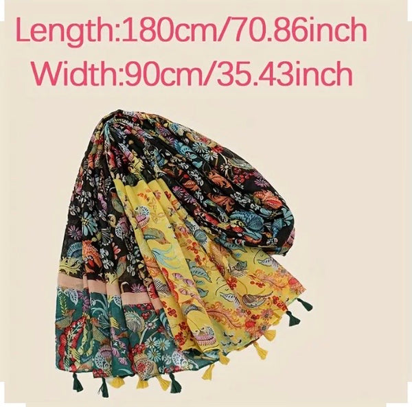 Maryam's Essential Floral Printed Cotton Viscose Tassels Hijab