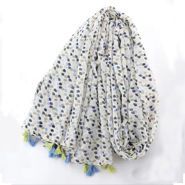 Maryam's Essential Dotted Print Polyester Tassels Hijab