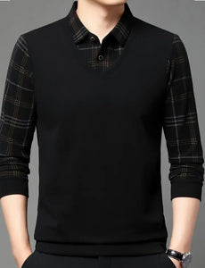 Maryam’s Essential Men V-Neck Button Long Sleeves Casual Regular Fit Striped Plaid Knitted Cotton Shirt