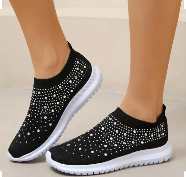 Maryam’s Essential Lightweight Knitted Diamanté Sneaker Slip on Low Top Shoes