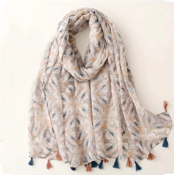 Maryam's Essential Printed Cotton Viscose Tassels Hijab