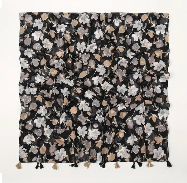Maryam's Essential Floral Printed Cotton Viscose Tassels Hijab