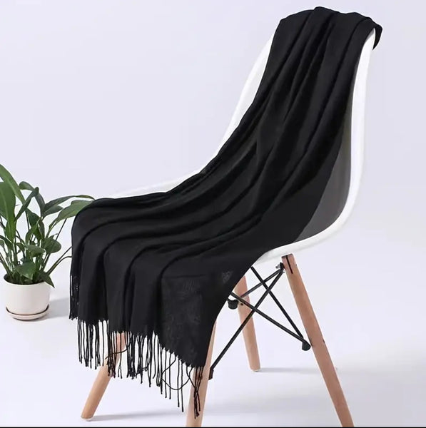 Maryam’s Essential Luxury Mature Versatile Plain Fringe Scarf for all Weather