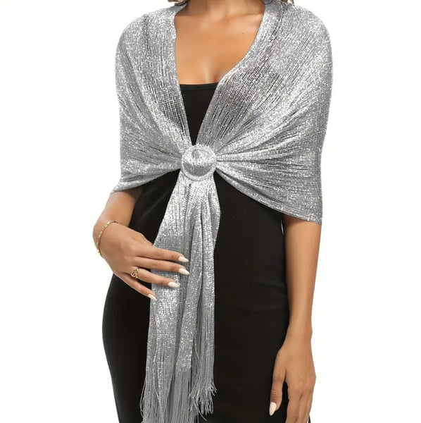 Maryam’s Essential Elegant Sparkling Metallic Shawls with Tassels