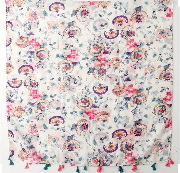 Maryam's Essential Floral Printed Cotton Viscose Tassels Hijab