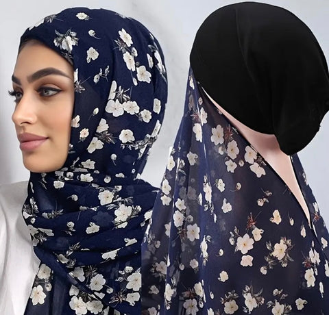 Maryam's Essential Instant Premium Printed Chiffon Hijab with Cap