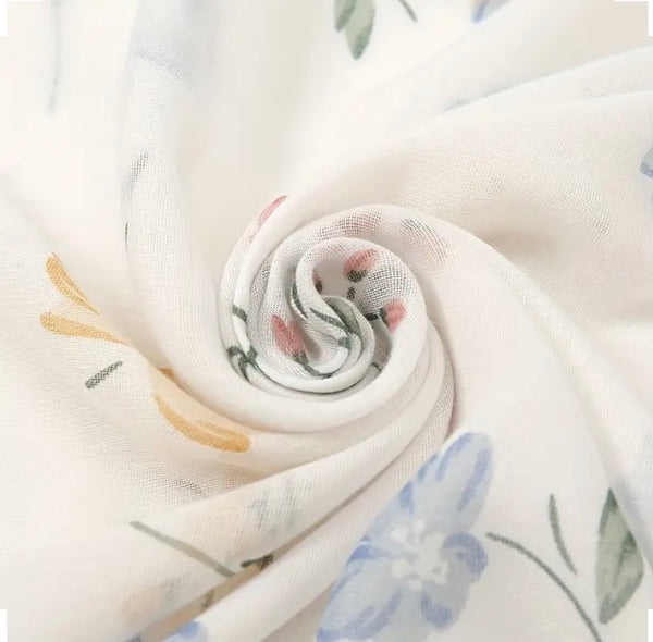 Maryam's Essential Flower Printed Polyester Tassels Hijab