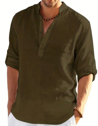 Maryam’s Essential Breathable Button Long Sleeves Cotton Linen Top Tank