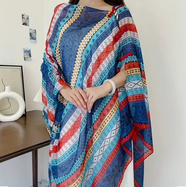 Maryam's Essential Printed Cotton Viscose Tassels Shawl