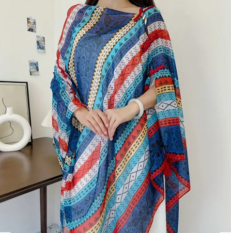Maryam's Essential Printed Cotton Viscose Tassels Shawl