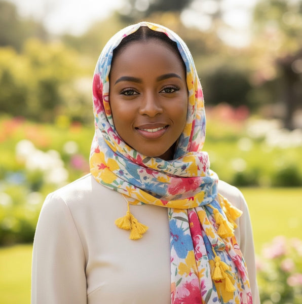 Maryam's Essential Floral Printed Cotton Viscose Tassels Hijab