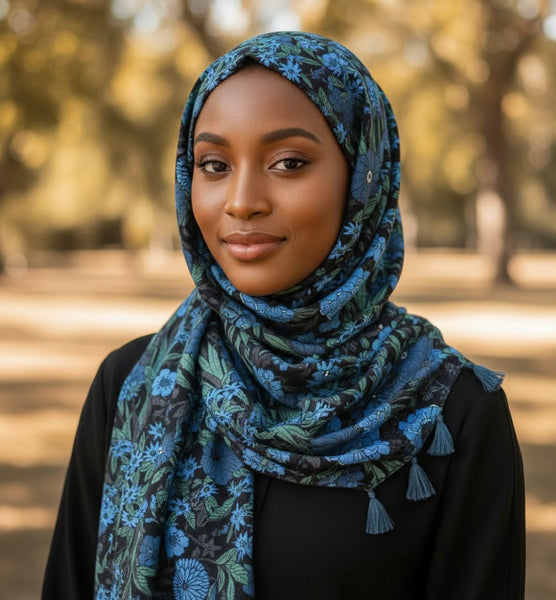 Maryam's Essential Floral Printed Cotton Viscose Tassels Hijab