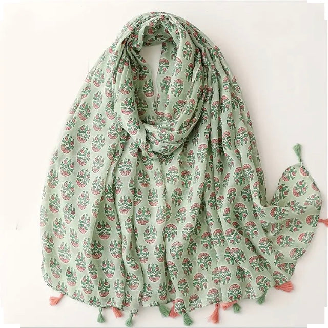 Maryam's Essential Floral Printed Cotton Viscose Tassels Hijab