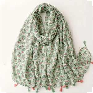 Maryam's Essential Floral Printed Cotton Viscose Tassels Hijab