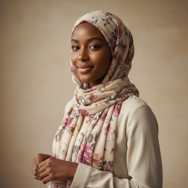 Maryam's Essential Flower Printed Cotton Polyester Tassels Hijab