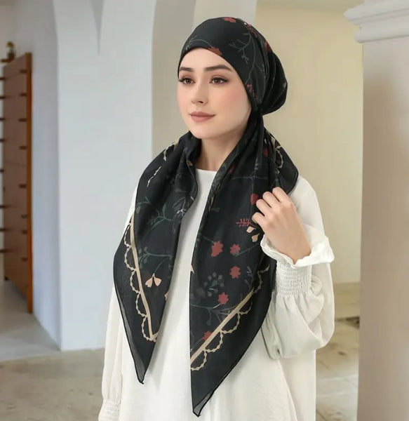 Maryam’s Essential Mature Elegant Vintage Print Pre-Tied Elastic Band Hijab