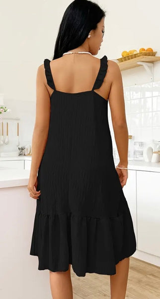 Maryam’s Essential Textured Ruffle Hem, Round Neck Backless Midi Sleepwear