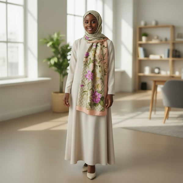 Maryam's Essential Stunning Silk Satin Printed Shawl/Hijab