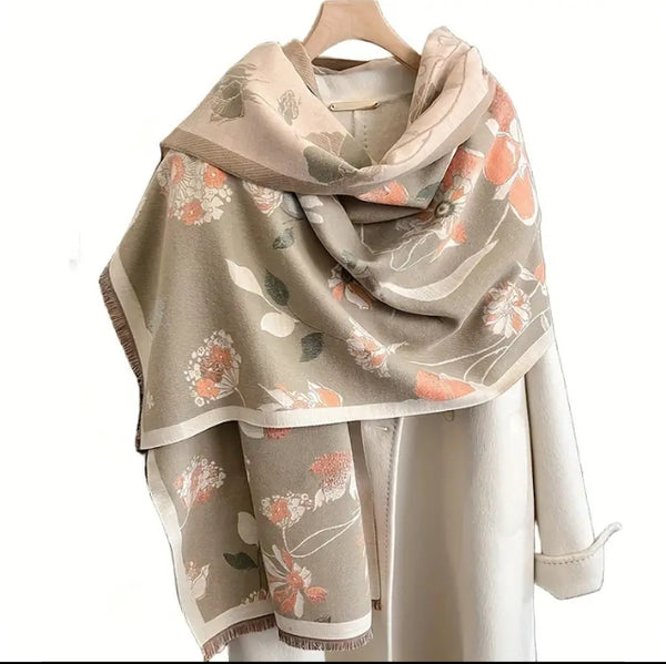 Maryam’s Essential Luxury Mature Versatile Reversible Warm Soft Printed Fringe Cashmere Scarf