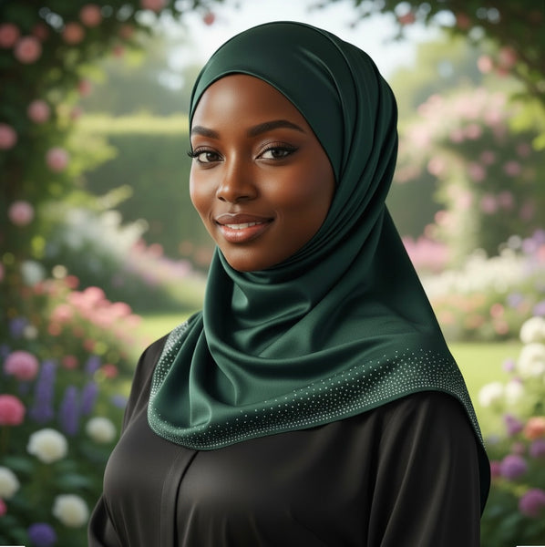 Maryam's Essential Diamanté Square Everyday Pure Solid Colour Satin Hijab