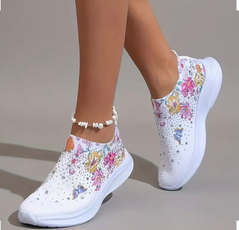 Maryam’s Essential Lightweight Butterfly Diamanté Knitted Elastic Low Top Slip on Sneaker Shoes