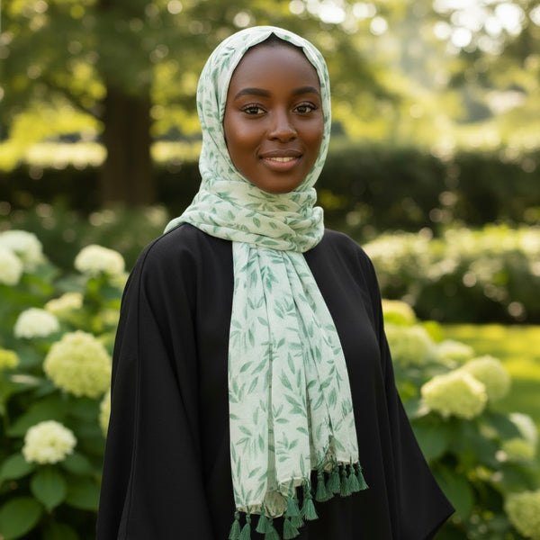 Maryam's Essential Floral Printed Polyester Tassels Hijab