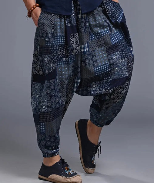Maryam’s Essential Men’s Ethnic Vintage Pattern Stitching Print Harem Baggy Trouser