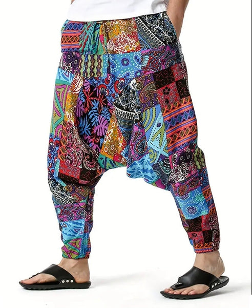 Maryam’s Essential Men’s Ethnic Vintage Pattern Stitching Print Harem Baggy Trouser