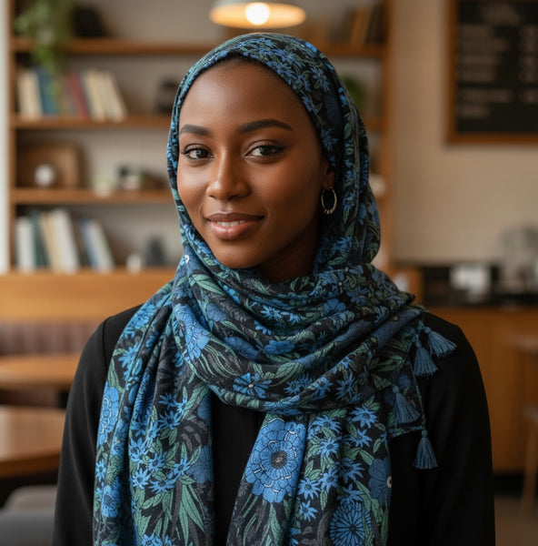 Maryam's Essential Floral Printed Cotton Viscose Tassels Hijab