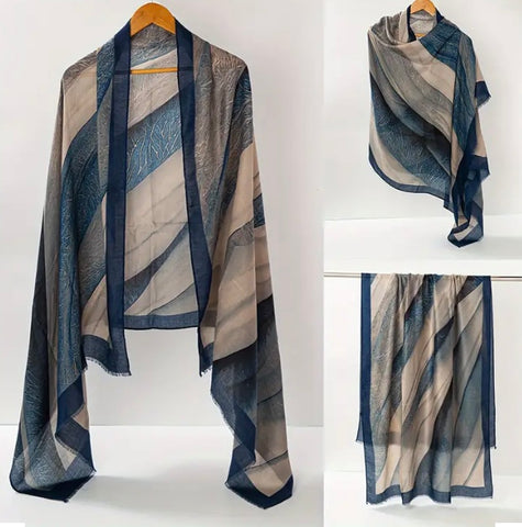 Maryam's Essential Print Colour-block Cotton Viscose Soft Hijab/Shawl