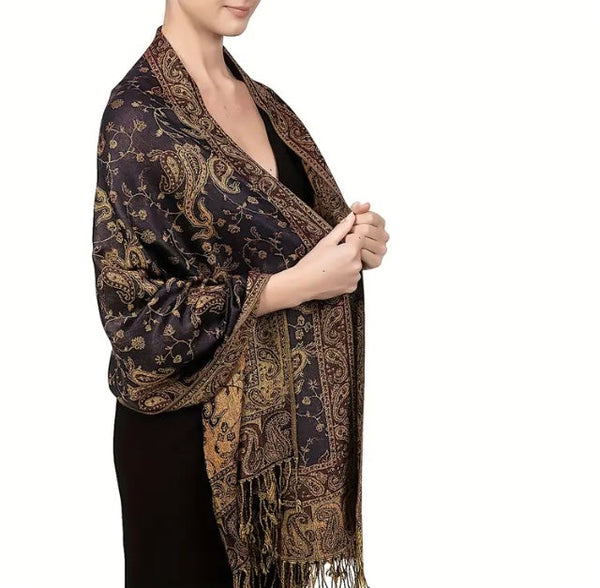 Maryam’s Essential Luxury Vintage Paisley Reversible Fringe Cashmere Scarf