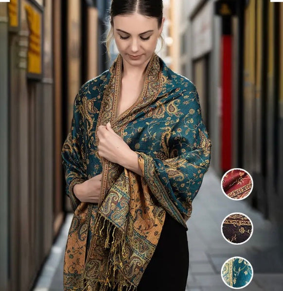 Maryam’s Essential Luxury Vintage Paisley Reversible Fringe Cashmere Scarf