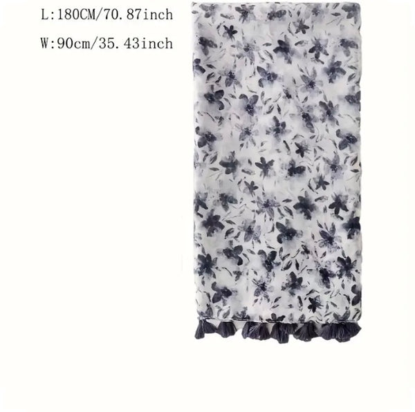 Maryam's Essential Flower Printed Cotton Viscose Tassels Hijab