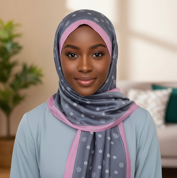 Maryam's Essential Luxury Floral Print Silk Satin Soft Arab Shawl/Hijab