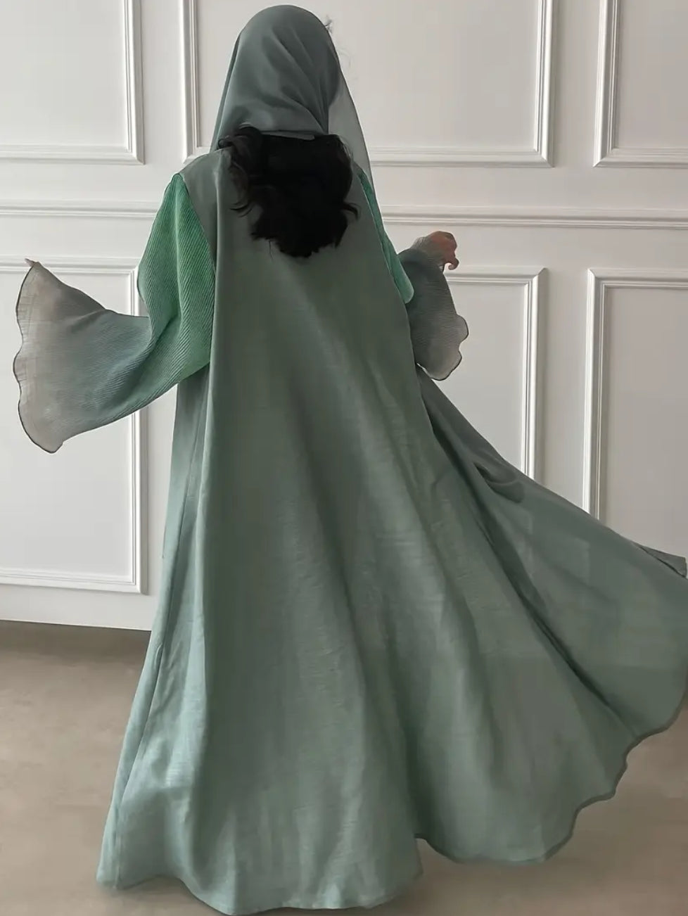 Maryam’s Essential Luxury Tie-Dye Hem Long Bell Sleeves Maxi Abaya Dress