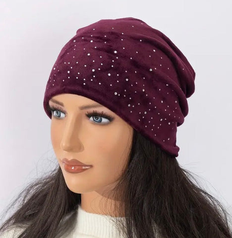 Maryam’s Essential Velvet Diamanté Stretchy Beanie Hat
