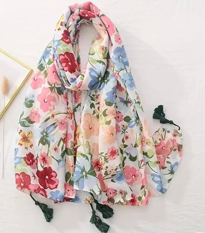Maryam's Essential Floral Printed Cotton Viscose Tassels Hijab