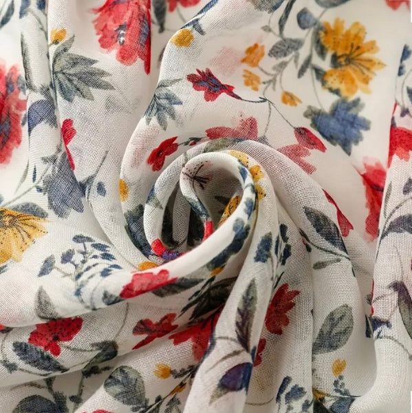 Maryam's Essential Flower Printed Cotton Viscose Tassels Hijab