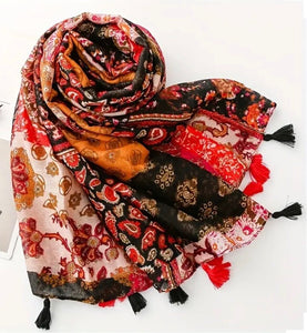 Maryam's Essential Printed Cotton Viscose Tassels Hijab