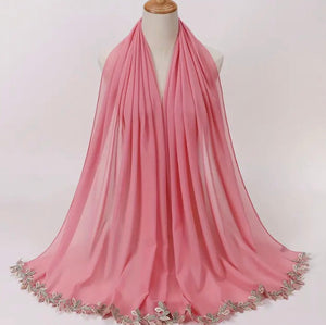 Maryam’s Essential Luxury Leaf Embroidery Edge Chiffon Hijabs/Scarves