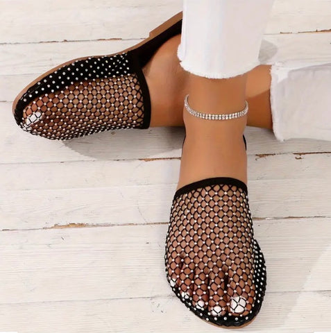 Maryam’s Essential Sparkling Diamanté Mesh Close Toe Slip-on Shoes