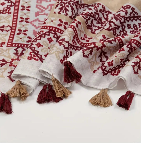 Maryam's Essential Printed Cotton Viscose Tassels Hijab
