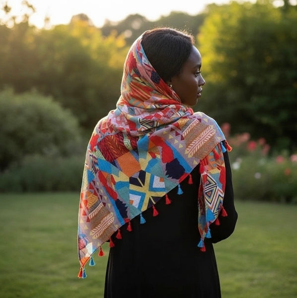 Maryam's Essential Floral Printed Cotton Viscose Tassels Hijab