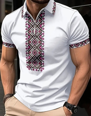 Maryam’s Essential Luxury Casual Breathable Geometric Print Collar Short Sleeve Top Tank