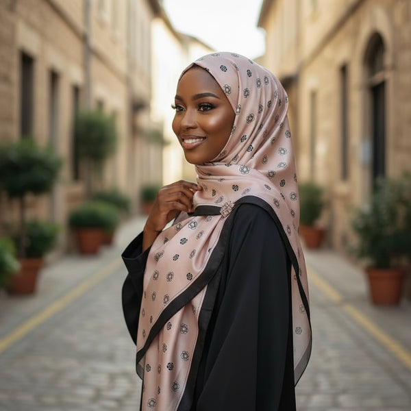 Maryam's Essential Luxury Floral Silk Satin Soft Floral Print Arab Shawl/Hijab